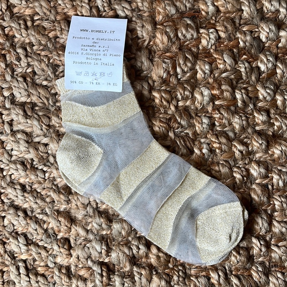 Sheer gold glitter striped ankle socks
